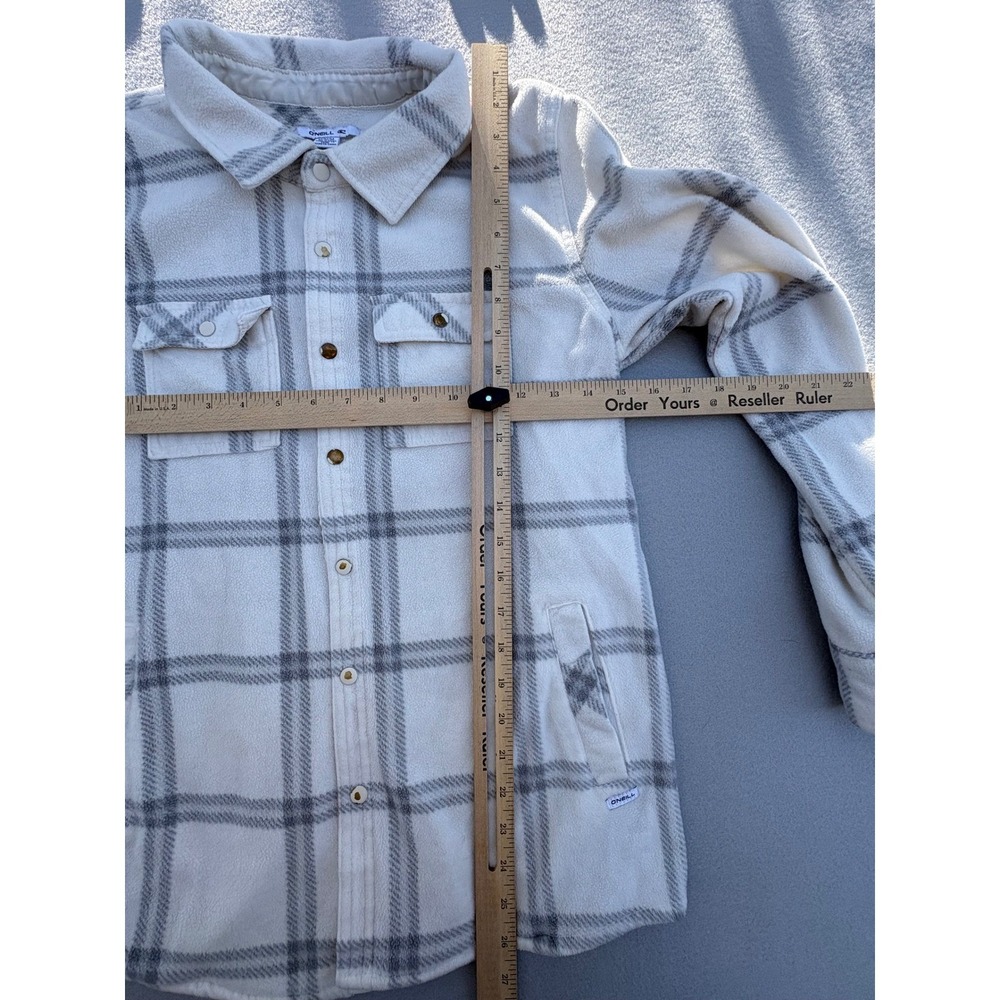 O'Neill Mens Cream Grey Plaid Fleece Shirt Jacket Shacket Size Medium - Picture 12 of 16